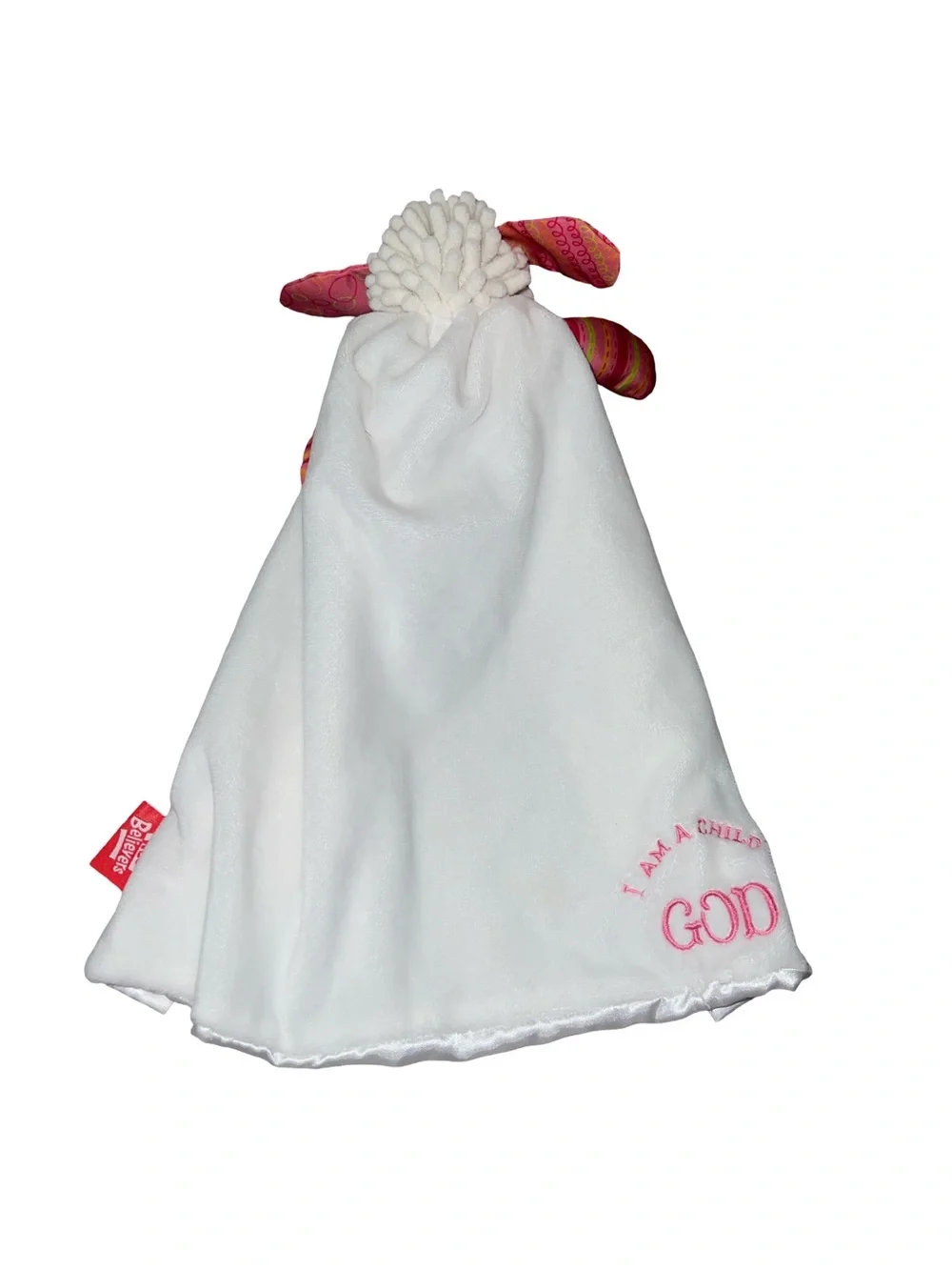 Wee Believers Sheep Lamb Lovey Security Blanket I am a Child Of God White Pink